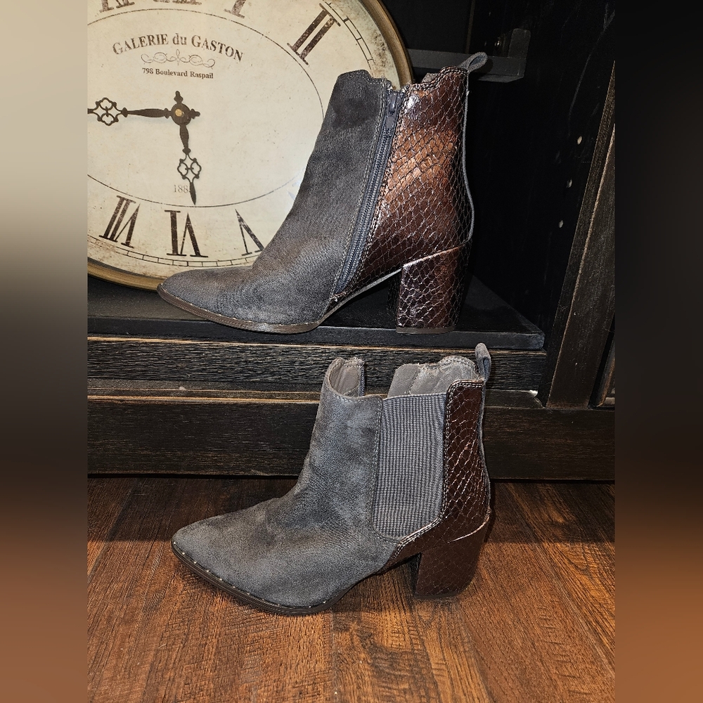 Steele Grey/Blue Faux Suede & "Snake" Print Women's Ankle Boots